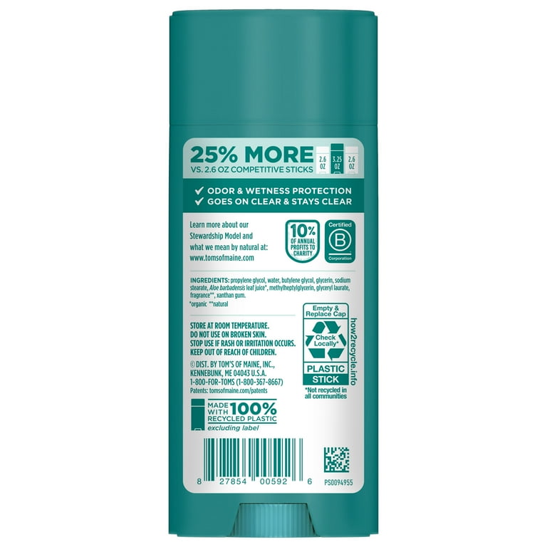 Tom’s of Maine Clean Coast Natural Deodorant for Men and Women, Aluminum Free, 3.25 oz