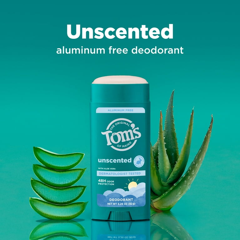 Tom’s of Maine Unscented Natural Deodorant for Men and Women, Aluminum Free, 3.25 oz