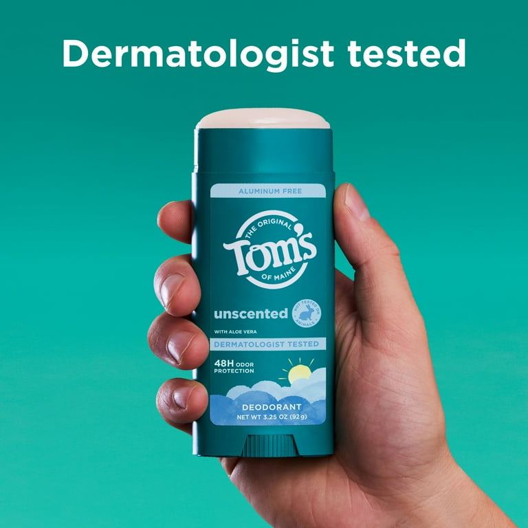 Tom’s of Maine Unscented Natural Deodorant for Men and Women, Aluminum Free, 3.25 oz