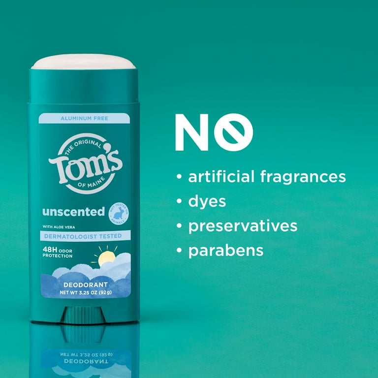Tom’s of Maine Unscented Natural Deodorant for Men and Women, Aluminum Free, 3.25 oz