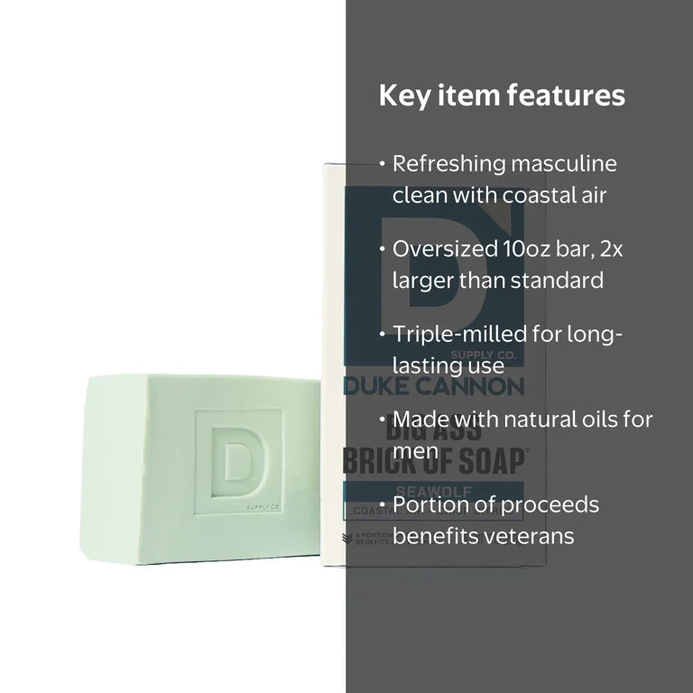 Duke Cannon Big Ass Brick of Soap for Men, Seawolf Scent, 10 oz Bar