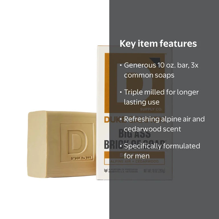 Duke Cannon Big Ass Brick of Soap for Men, Sawtooth Scent, 10 oz Bar