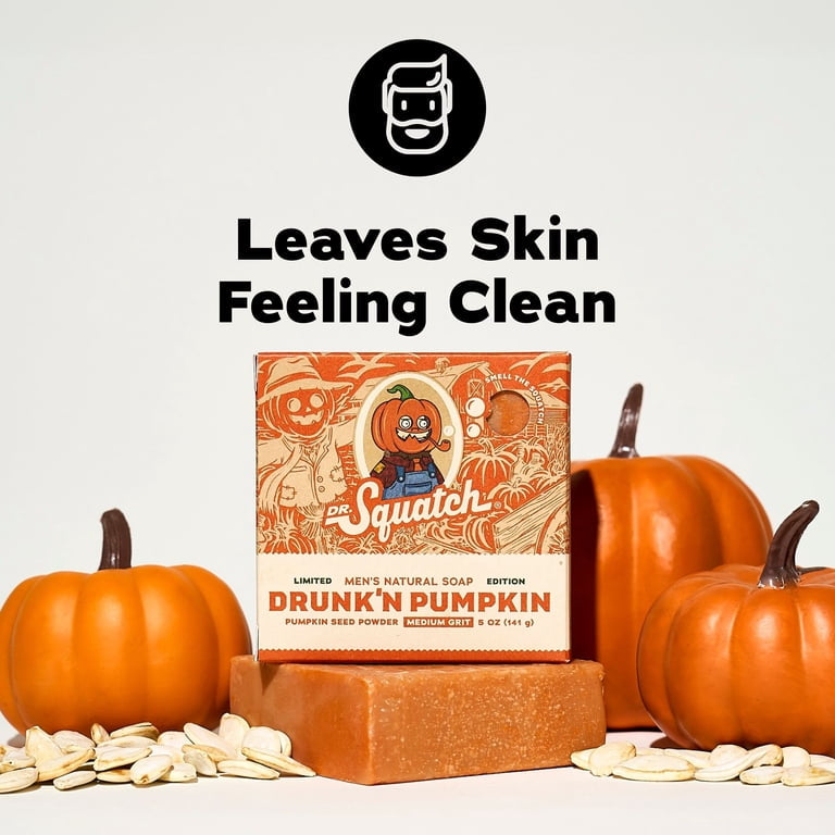 Dr. Squatch Natural Men’s Bar Soap - Cold Process Body Soap Bar - Gifts for Men - Drunkin' Pumpkin (5oz)