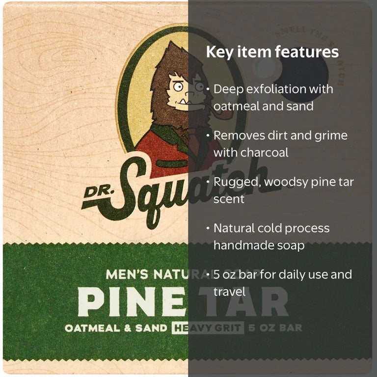 Dr. Squatch Mens Bar Soap, Natural Bar Soap for Men, Pine Tar, 5 Oz