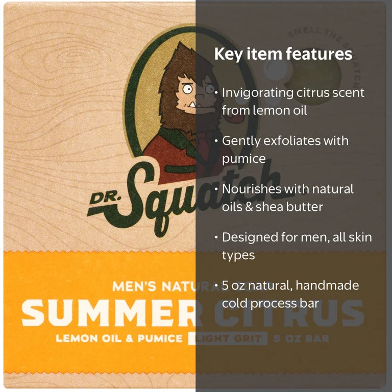 Dr. Squatch Men's Soap, Natural Bar Soap for Men, Summer Citrus, 5 oz