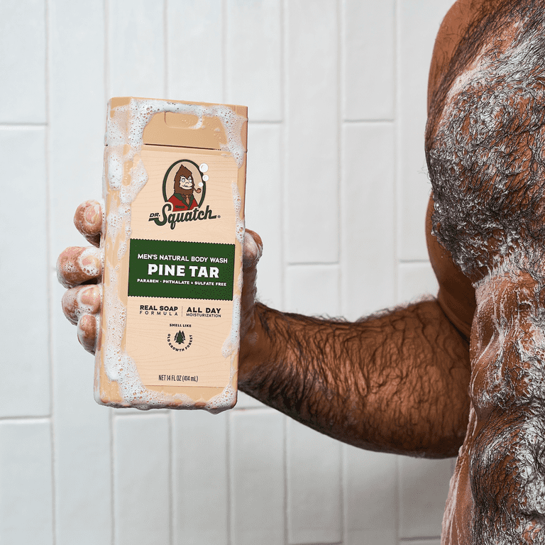 Dr. Squatch Mens Natural Exfoliating Body Wash, Sulfate Free Moisturizing Body Wash for men, Pine Tar, 14 fl Oz
