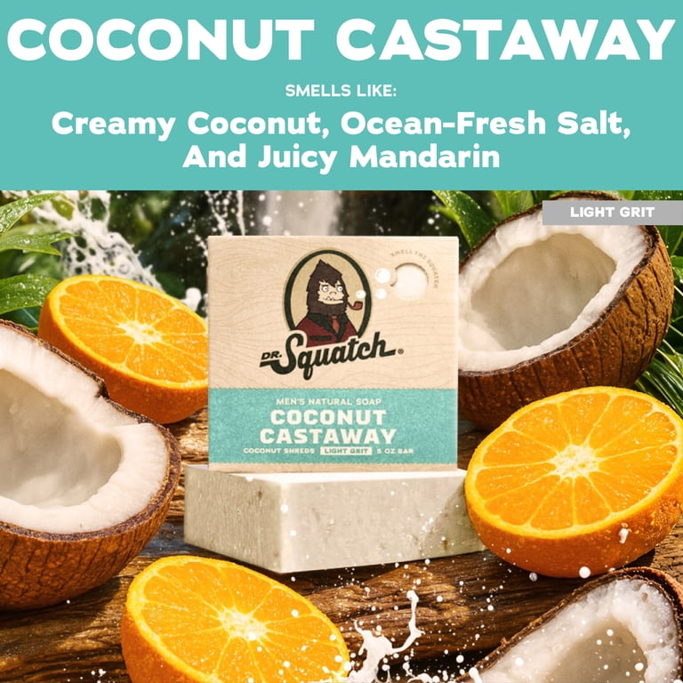 Dr. Squatch Men's Soap, Natural Bar Soap for Men, Coconut Castaway, 5 oz