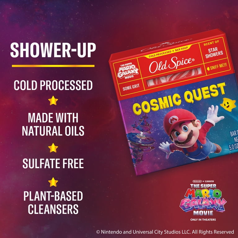 Old Spice Men's Cold Processed Bar Soap, Cosmic Quest, Scent of Star Showers, Old Spice x The Super Mario Galaxy Movie, Some Grit, 5 oz