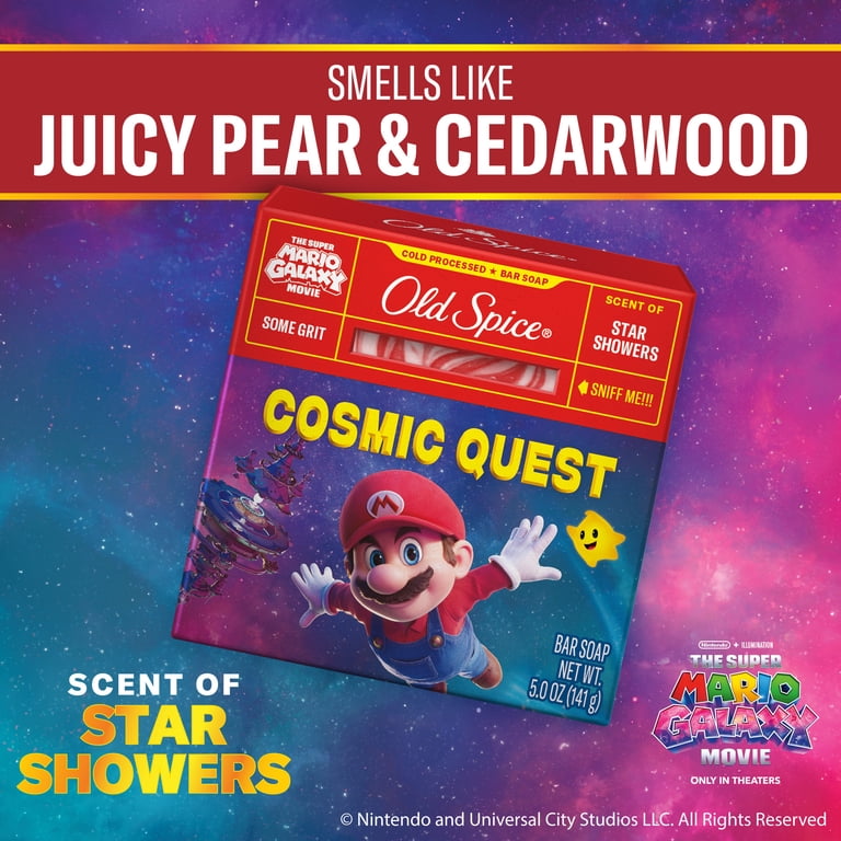 Old Spice Men's Cold Processed Bar Soap, Cosmic Quest, Scent of Star Showers, Old Spice x The Super Mario Galaxy Movie, Some Grit, 5 oz