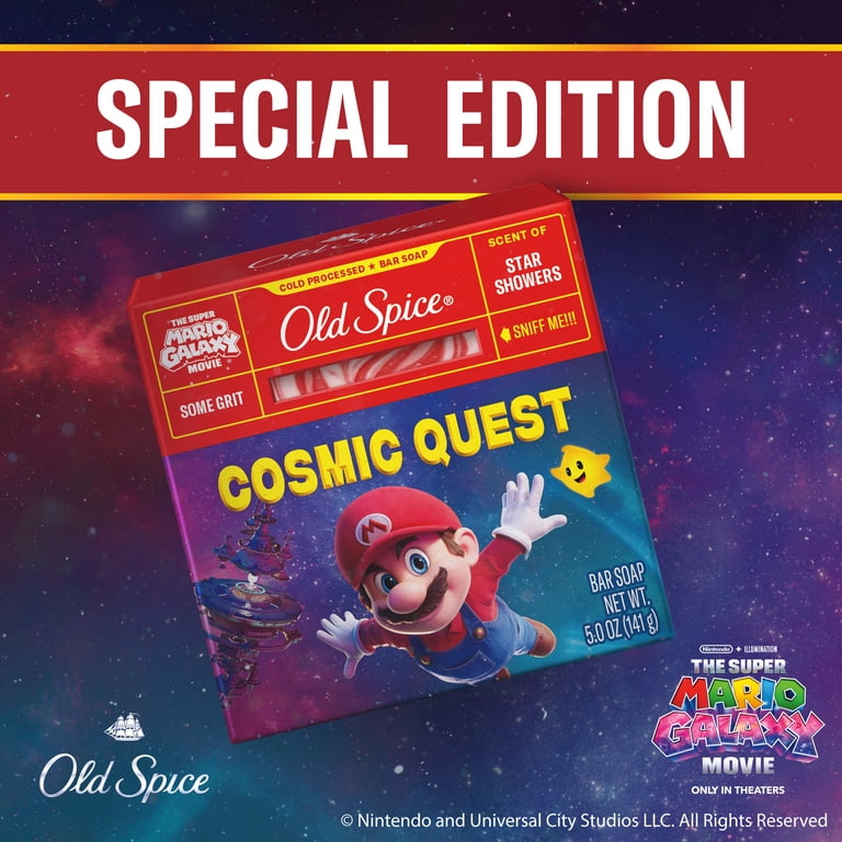Old Spice Men's Cold Processed Bar Soap, Cosmic Quest, Scent of Star Showers, Old Spice x The Super Mario Galaxy Movie, Some Grit, 5 oz