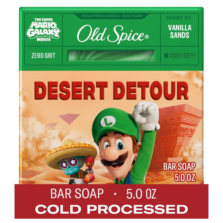 Old Spice Men's Cold Processed Bar Soap, Desert Detour, Scent of Vanilla Sands, Old Spice x The Super Mario Galaxy Movie, Zero Grit, 5 oz