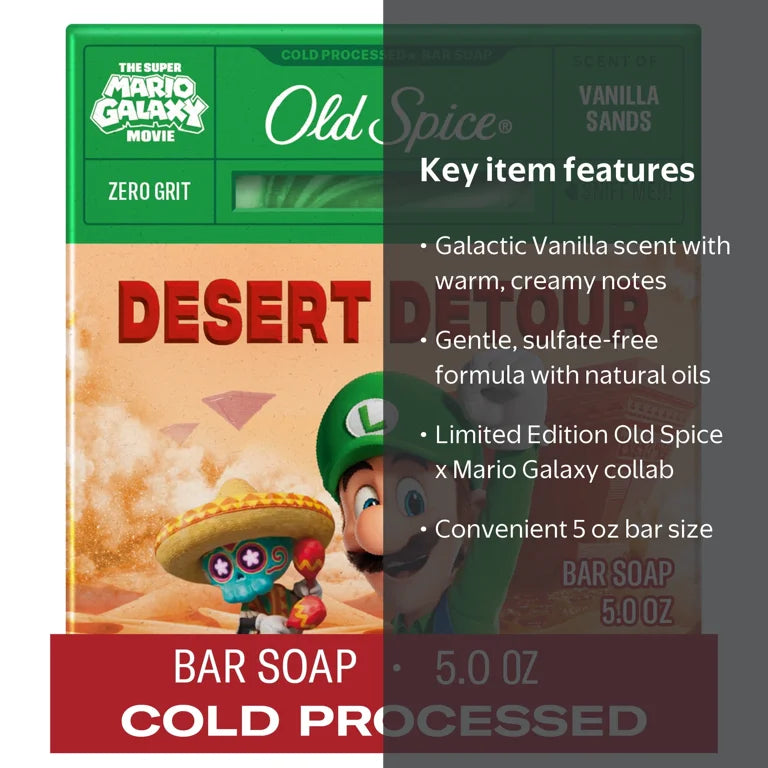 Old Spice Men's Cold Processed Bar Soap, Desert Detour, Scent of Vanilla Sands, Old Spice x The Super Mario Galaxy Movie, Zero Grit, 5 oz