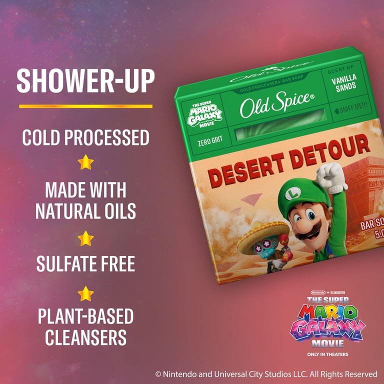 Old Spice Men's Cold Processed Bar Soap, Desert Detour, Scent of Vanilla Sands, Old Spice x The Super Mario Galaxy Movie, Zero Grit, 5 oz