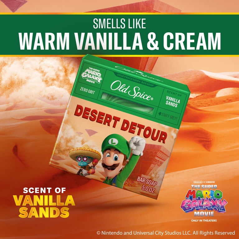 Old Spice Men's Cold Processed Bar Soap, Desert Detour, Scent of Vanilla Sands, Old Spice x The Super Mario Galaxy Movie, Zero Grit, 5 oz