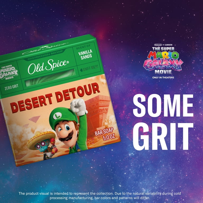 Old Spice Men's Cold Processed Bar Soap, Desert Detour, Scent of Vanilla Sands, Old Spice x The Super Mario Galaxy Movie, Zero Grit, 5 oz