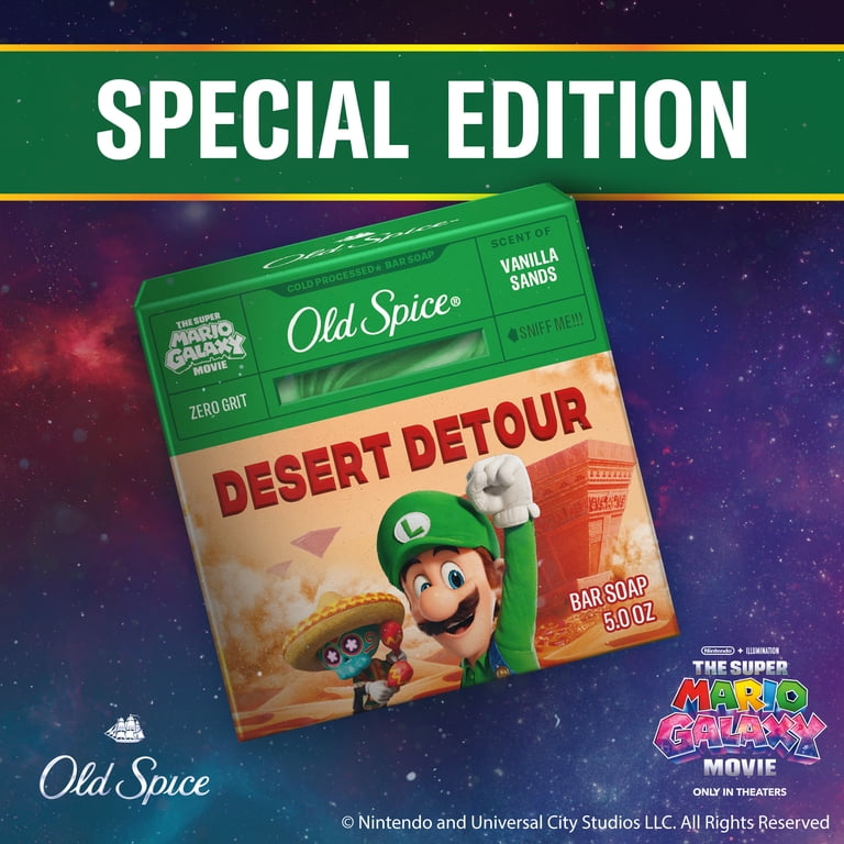Old Spice Men's Cold Processed Bar Soap, Desert Detour, Scent of Vanilla Sands, Old Spice x The Super Mario Galaxy Movie, Zero Grit, 5 oz