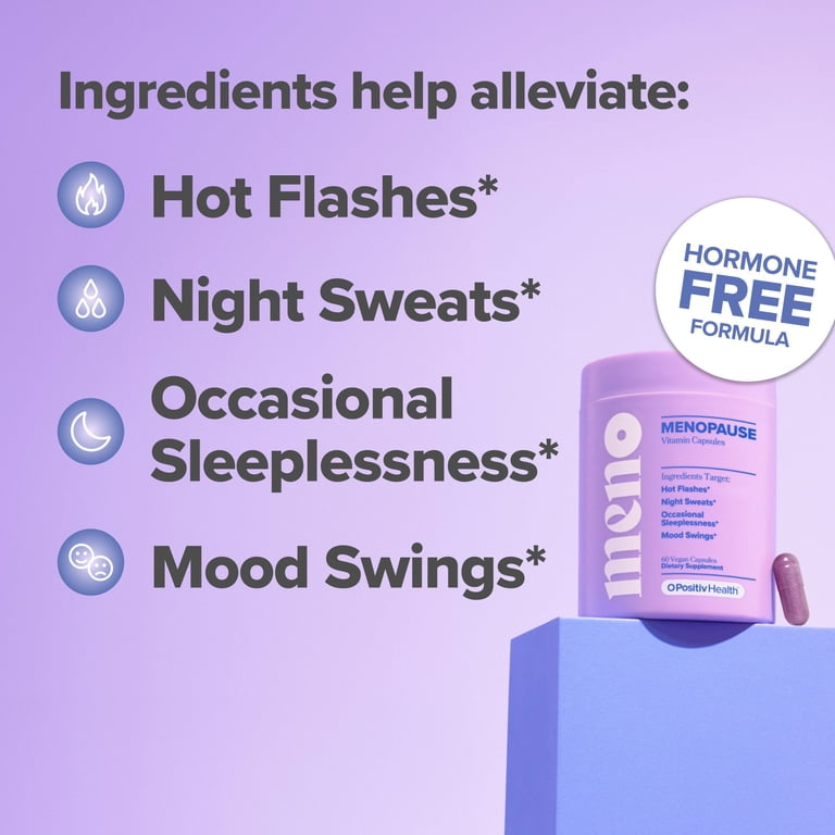O Positiv MENO Menopause Relief Vitamin Capsules for Hot Flashes, Night Sweats, and Mood Swings, 60 Count