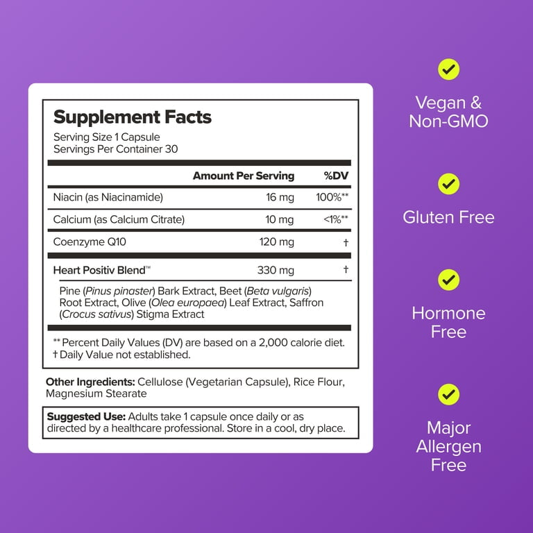 O Positiv MENO Heart + Blood Pressure Support Capsules for Cardiovascular Health, 30 Count