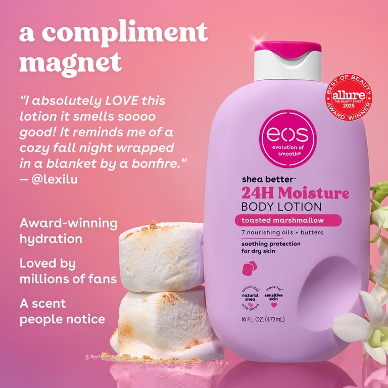 eos Toasted Marshmallow Body Lotion, 24 Hour Moisturizing Daily Body Moisturizer for Dry Skin with Shea Butter & Vitamin E, 16 oz