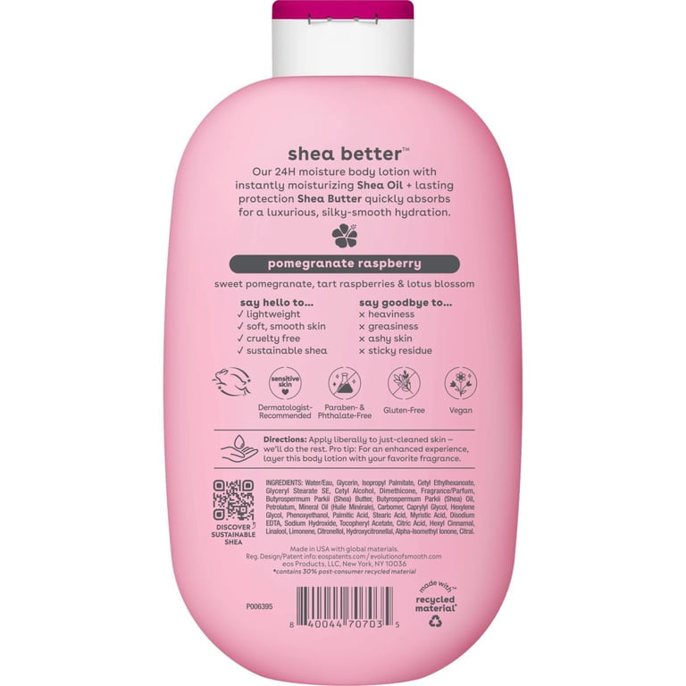 eos Pomegranate Raspberry Shea Better Body Lotion, 24 Hour Moisturizing Daily Body Moisturizer for Dry Skin with Shea Butter, 16 oz