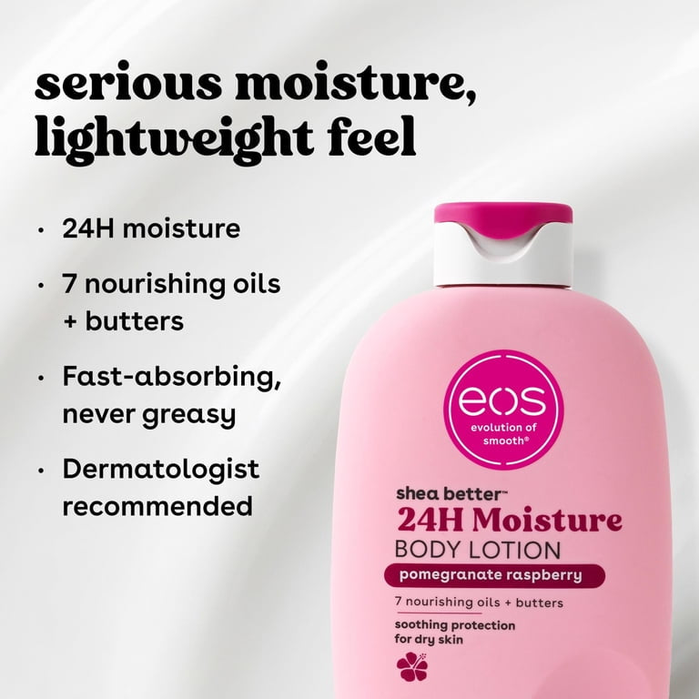 eos Pomegranate Raspberry Shea Better Body Lotion, 24 Hour Moisturizing Daily Body Moisturizer for Dry Skin with Shea Butter, 16 oz