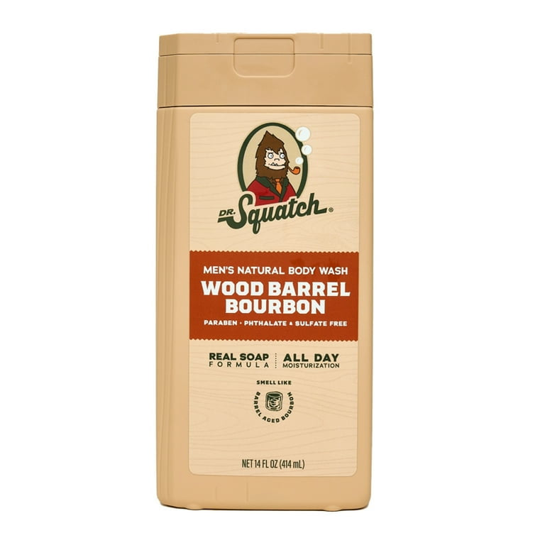 Dr. Squatch Mens Natural Body Wash, Sulfate Free Moisturizing Body Wash for men, Wood Barrel Bourbon, 14 fl Oz