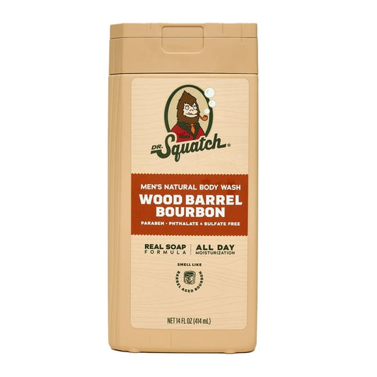 Dr. Squatch Mens Natural Body Wash, Sulfate Free Moisturizing Body Wash for men, Wood Barrel Bourbon, 14 fl Oz
