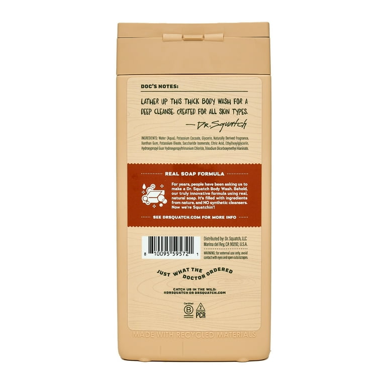 Dr. Squatch Mens Natural Body Wash, Sulfate Free Moisturizing Body Wash for men, Wood Barrel Bourbon, 14 fl Oz