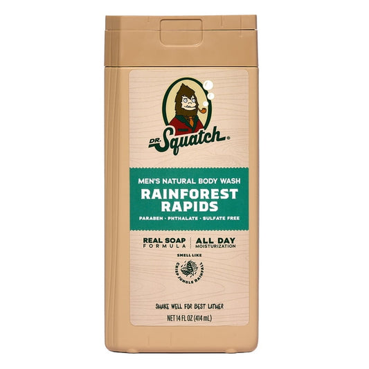Dr. Squatch Mens Natural Body Wash, Sulfate Free Moisturizing Body Wash for men, Rainforest Rapids, 14 fl Oz