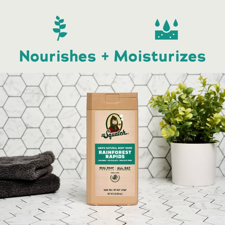 Dr. Squatch Mens Natural Body Wash, Sulfate Free Moisturizing Body Wash for men, Rainforest Rapids, 14 fl Oz