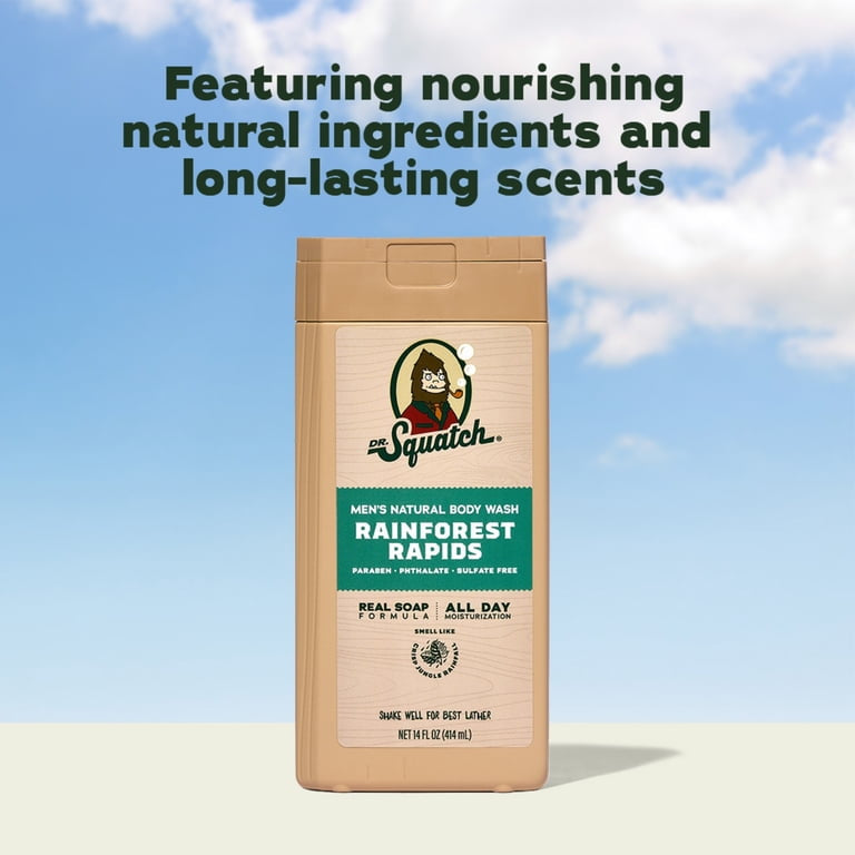 Dr. Squatch Mens Natural Body Wash, Sulfate Free Moisturizing Body Wash for men, Rainforest Rapids, 14 fl Oz