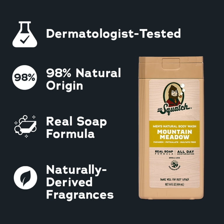 Dr. Squatch Mens Natural Body Wash, Sulfate Free Moisturizing Body Wash for men, Mountain Meadow, 14 fl Oz