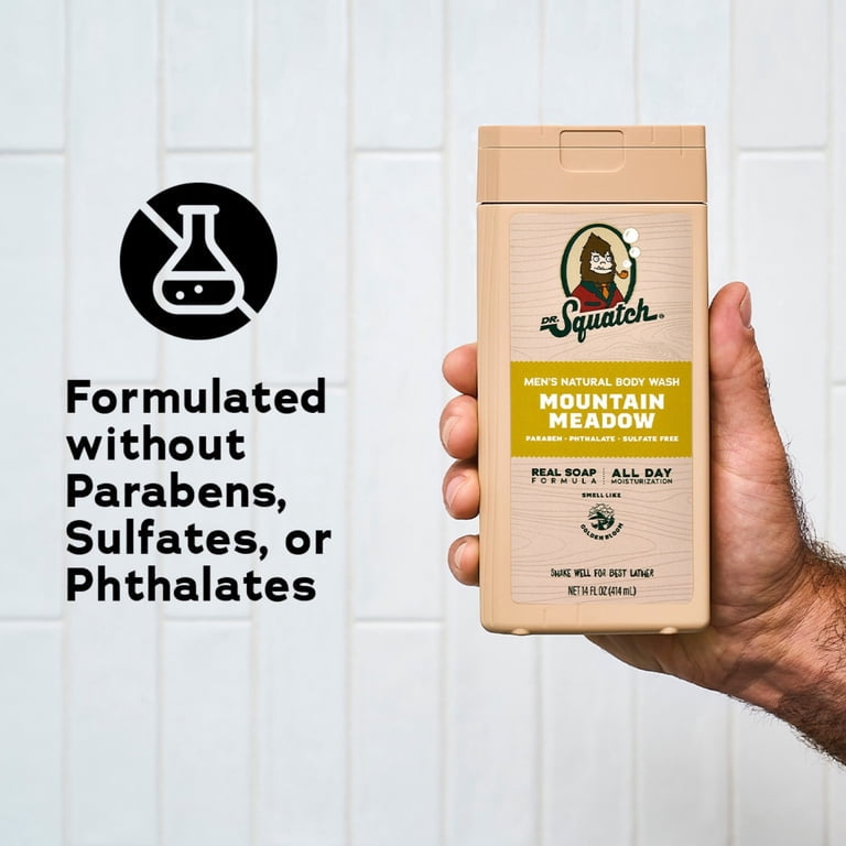 Dr. Squatch Mens Natural Body Wash, Sulfate Free Moisturizing Body Wash for men, Mountain Meadow, 14 fl Oz