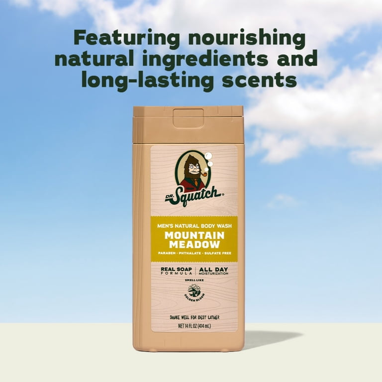 Dr. Squatch Mens Natural Body Wash, Sulfate Free Moisturizing Body Wash for men, Mountain Meadow, 14 fl Oz