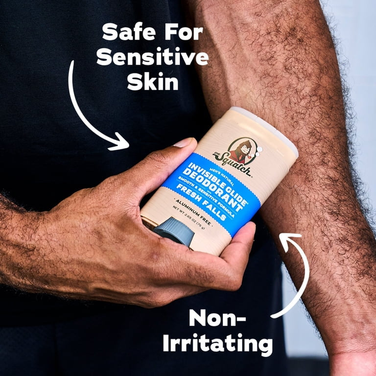 Dr. Squatch Mens Invisible Glide Deodorant Stick, Natural Aluminum Free Deodorant for Men, Fresh Falls, 2.65 Oz