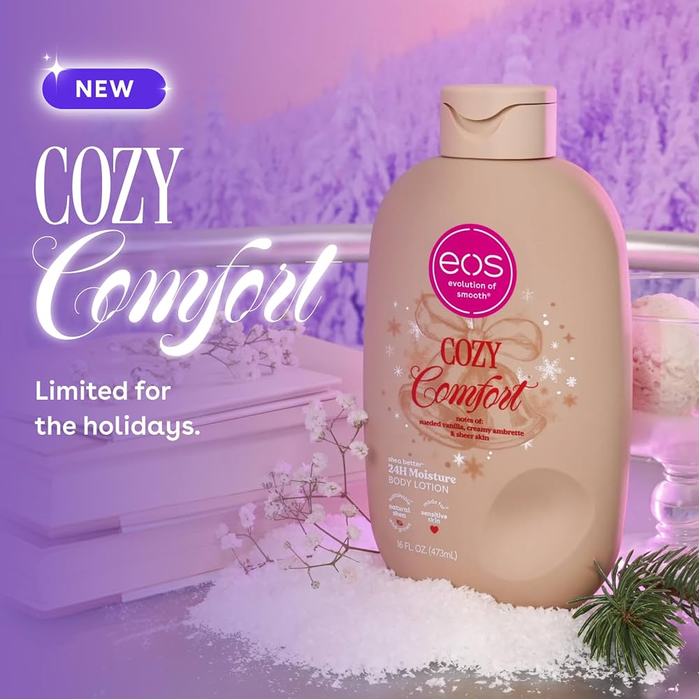 eos Holiday Body Lotion- Cozy Comfort, 24H Moisture, Non-Greasy, 16 fl oz
