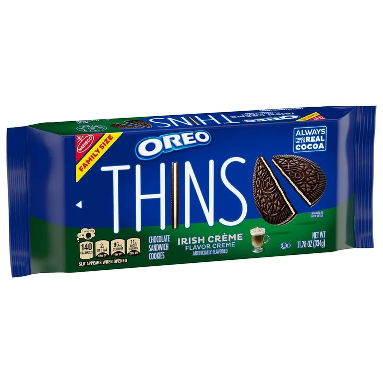 OREO Thins Irish Creme Chocolate Sandwich Cookies, Family Size, 11.78 oz