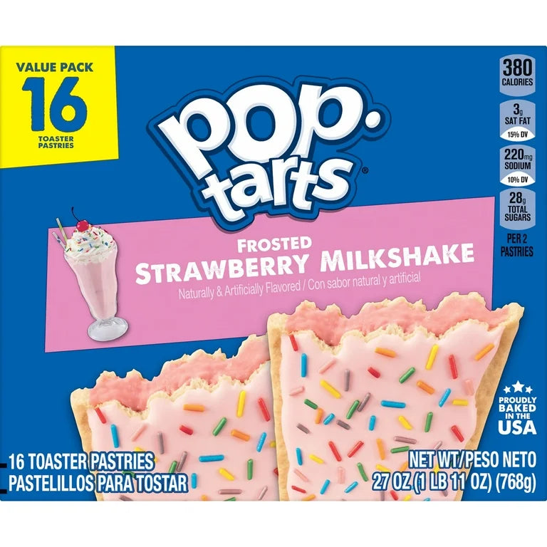 Pop-Tarts Frosted Strawberry Milkshake Toaster Pastries, Breakfast Foods, Shelf-Stable, 27 oz (16 Count)