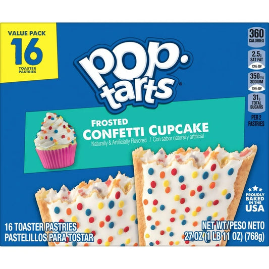 Pop-Tarts Frosted Confetti Cupcake Toaster Pastries, Breakfast Foods, Shelf-Stable, 27 oz (16 Count)