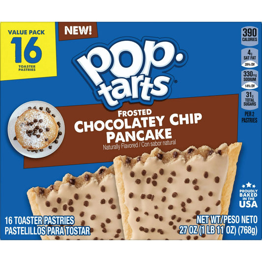 Pop-Tarts Frosted Chocolatey Chip Pancake Toaster Pastries, Breakfast Foods, Shelf-Stable, 27 oz (16 Count)
