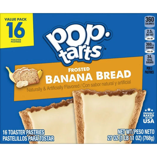Pop-Tarts Frosted Banana Bread Toaster Pastries, Breakfast Foods, Shelf-Stable, 27 oz (16 Count)