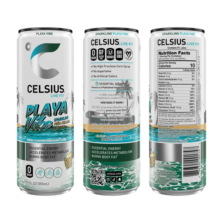 CELSIUS Sparkling Playa Vibe Sparkling Pina Colada, Functional Essenti ...