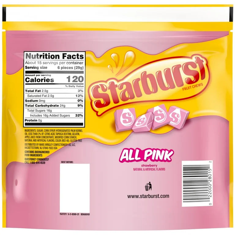 Starburst All Pink Fruit Chews Chewy Candy, Sharing Size - 15.6 oz Bag
