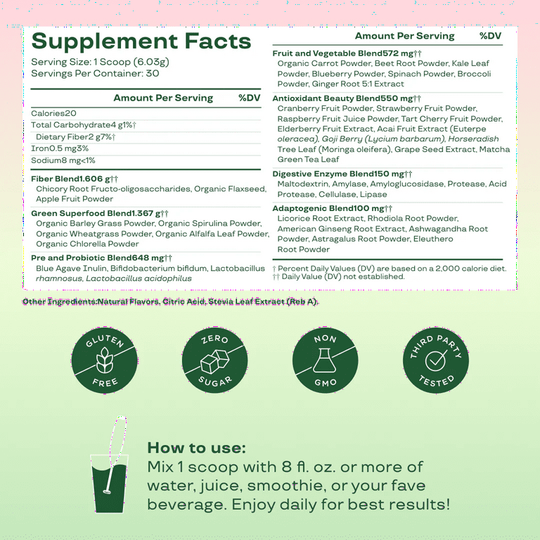 Bloom Nutrition Greens & Superfoods Powder, Strawberry Kiwi, 25 Servings