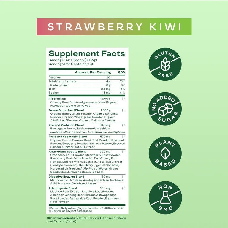 Bloom Nutrition Greens & Superfoods Powder, Strawberry Kiwi, 25 Servings