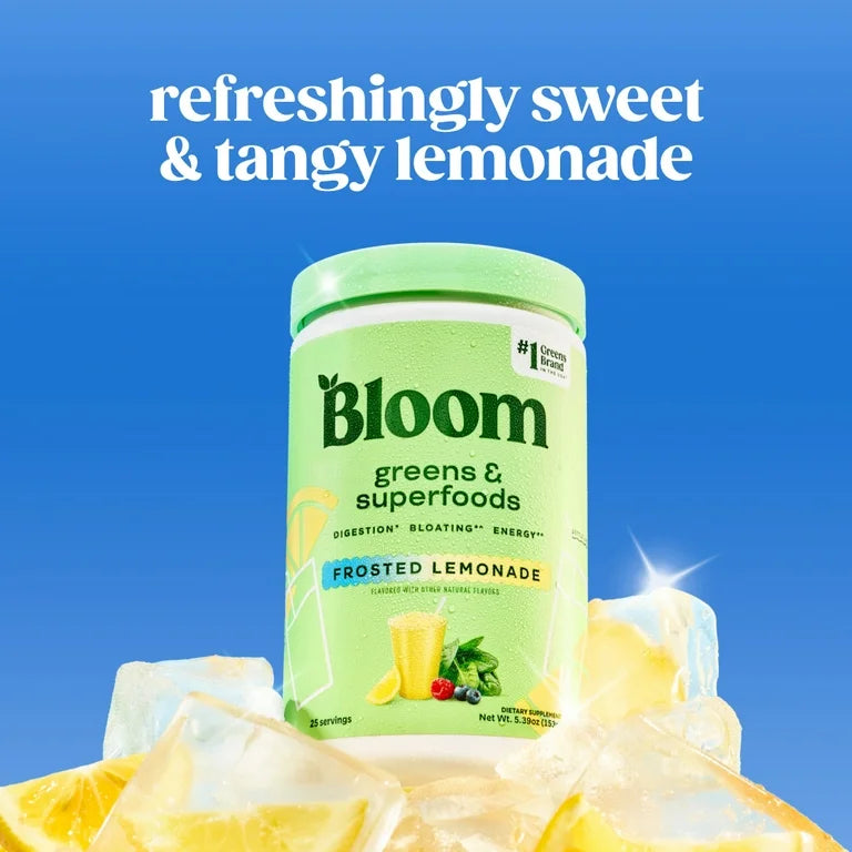 Bloom Nutrition Greens & Superfoods Powder, Frosted Lemonade, 25 Servings