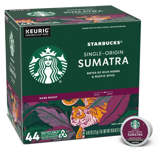 Starbucks, Sumatra Dark Roast K-Cup Coffee Pods, 44 Count K Cups