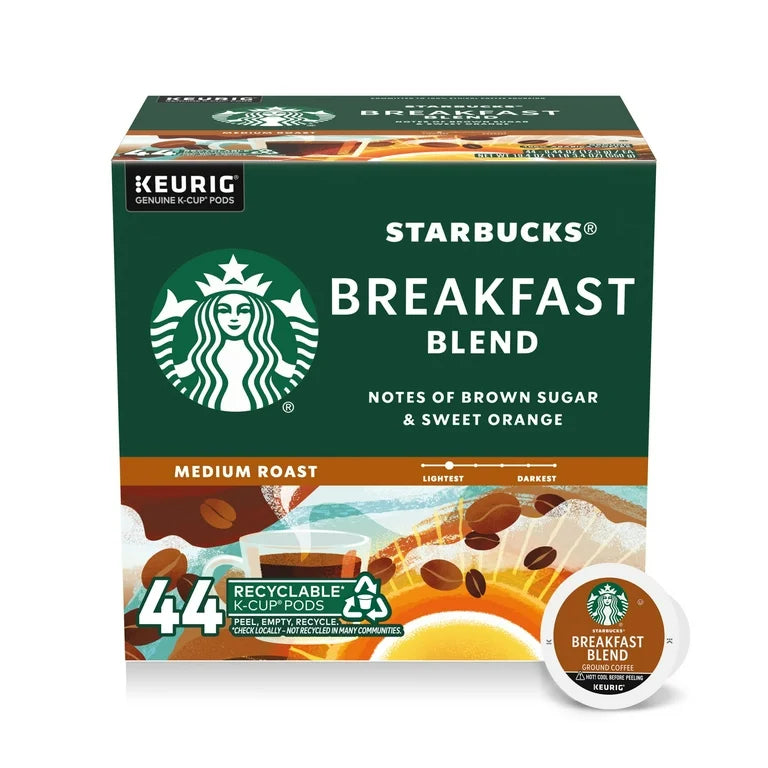 Starbucks Breakfast Blend, Hot or Iced Coffee, Medium Roast K-Cup Coffee Pods