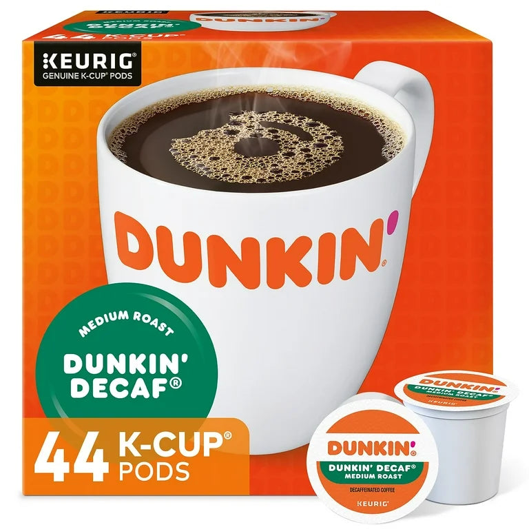 Dunkin’ Decaf Medium Roast Coffee, Keurig K Cup Pods, 44 Count Box