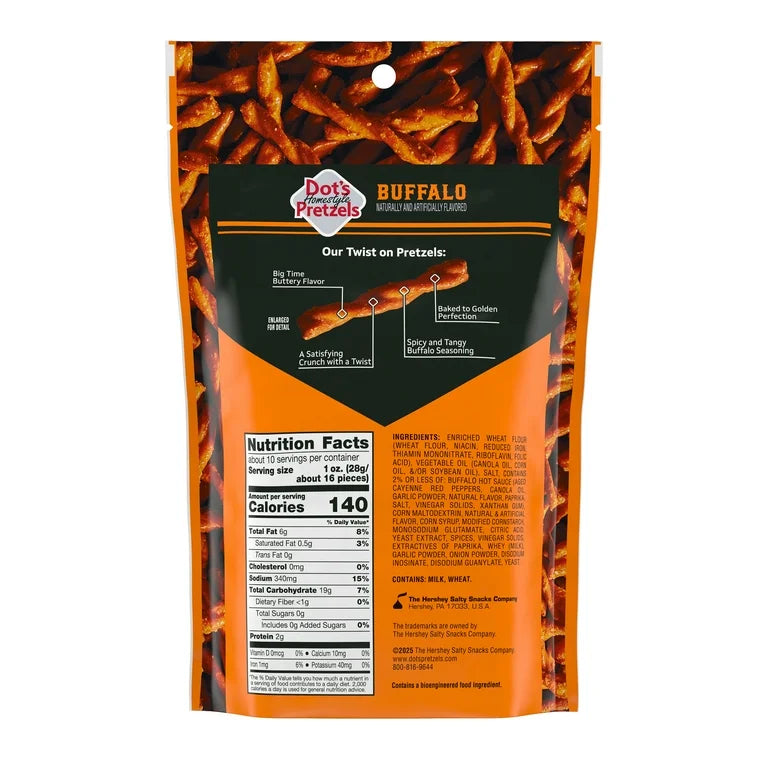 Dot's Homestyle Pretzels Buffalo Seasoned Pretzel Twists Snack, 9.5 oz
